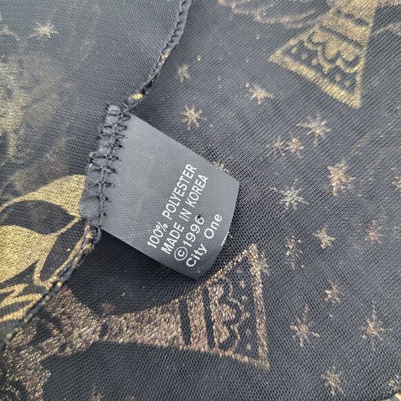 VTG 90s City One Scarf Black Sheer with Gold Cherubs Valentines Cupid Korea - Picture 3 of 4